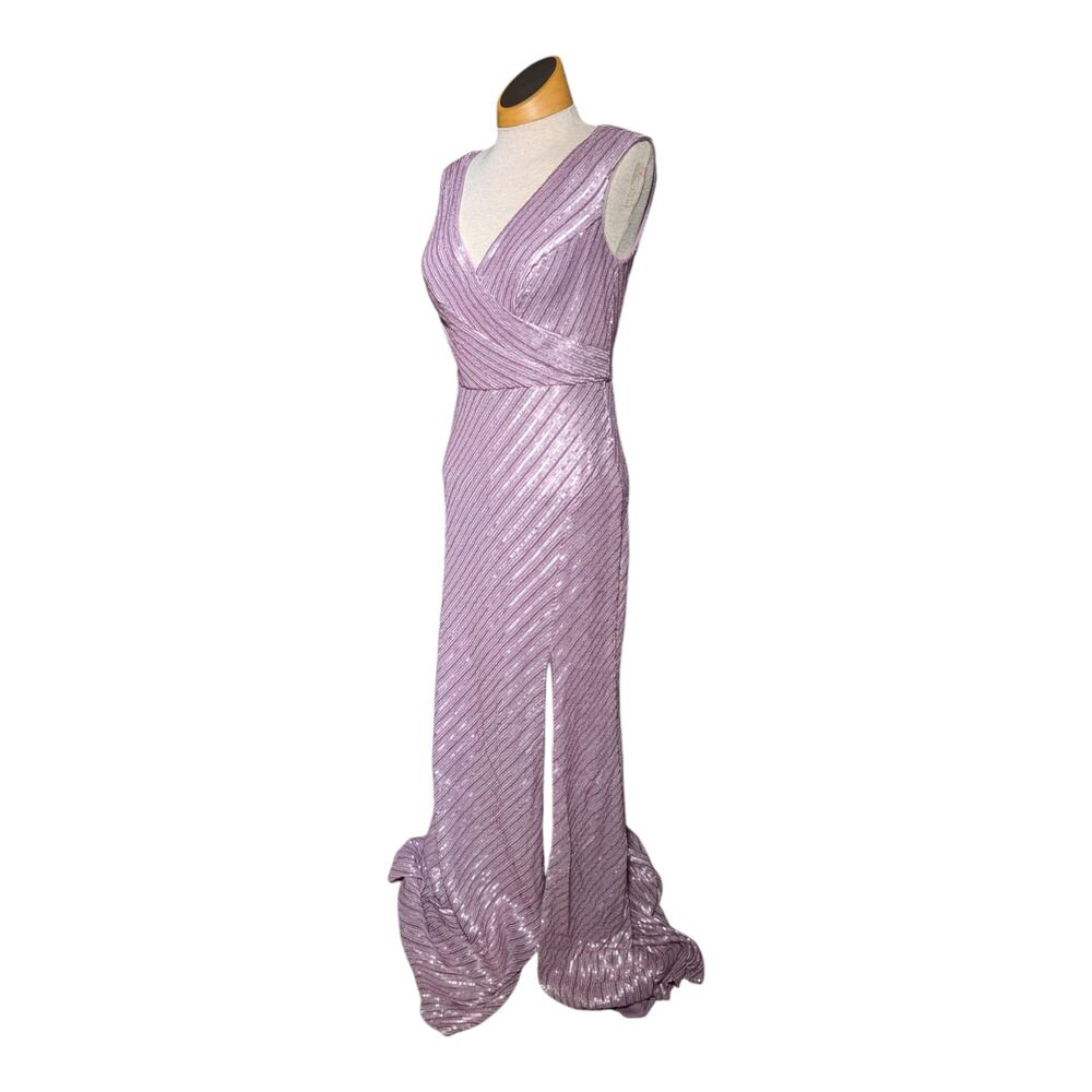 Rene Ruiz Collection Mauve Pink Sequin Embellished V-Neck Maxi Gown Sz 8 $1395